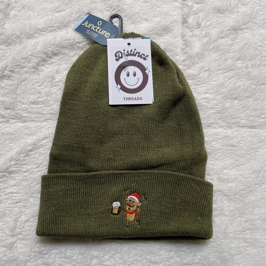 Deer Drinking Beer Embroidered Beanie