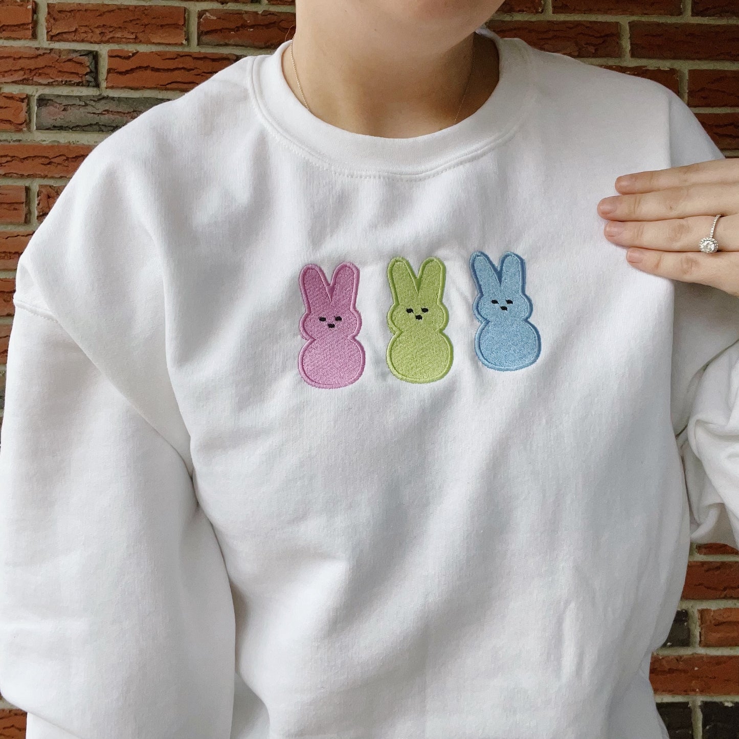 Peeps Marshmallow Bunnies Inspired Embroidered Crewneck Sweatshirt