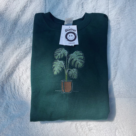 Monstera Plant Embroidered Crewneck Sweatshirt