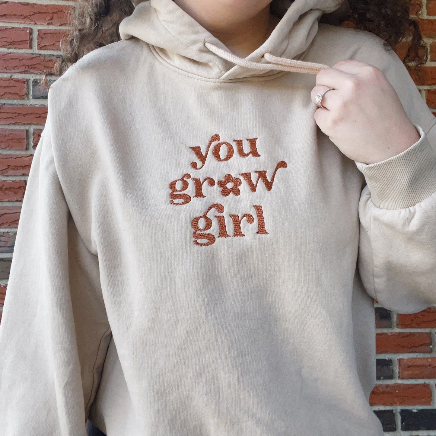 You Grow Girl H&M Embroidered Upcycled Hoodie - Size Medium