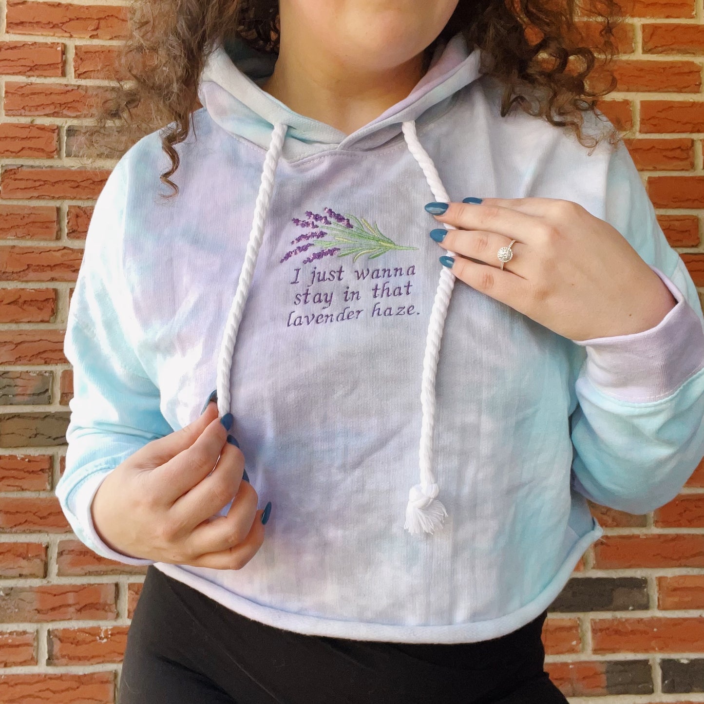 Taylor Inspired Lavender Haze Rue 21 Embroidered Tie-Dye Cropped Hoodie - Size Medium