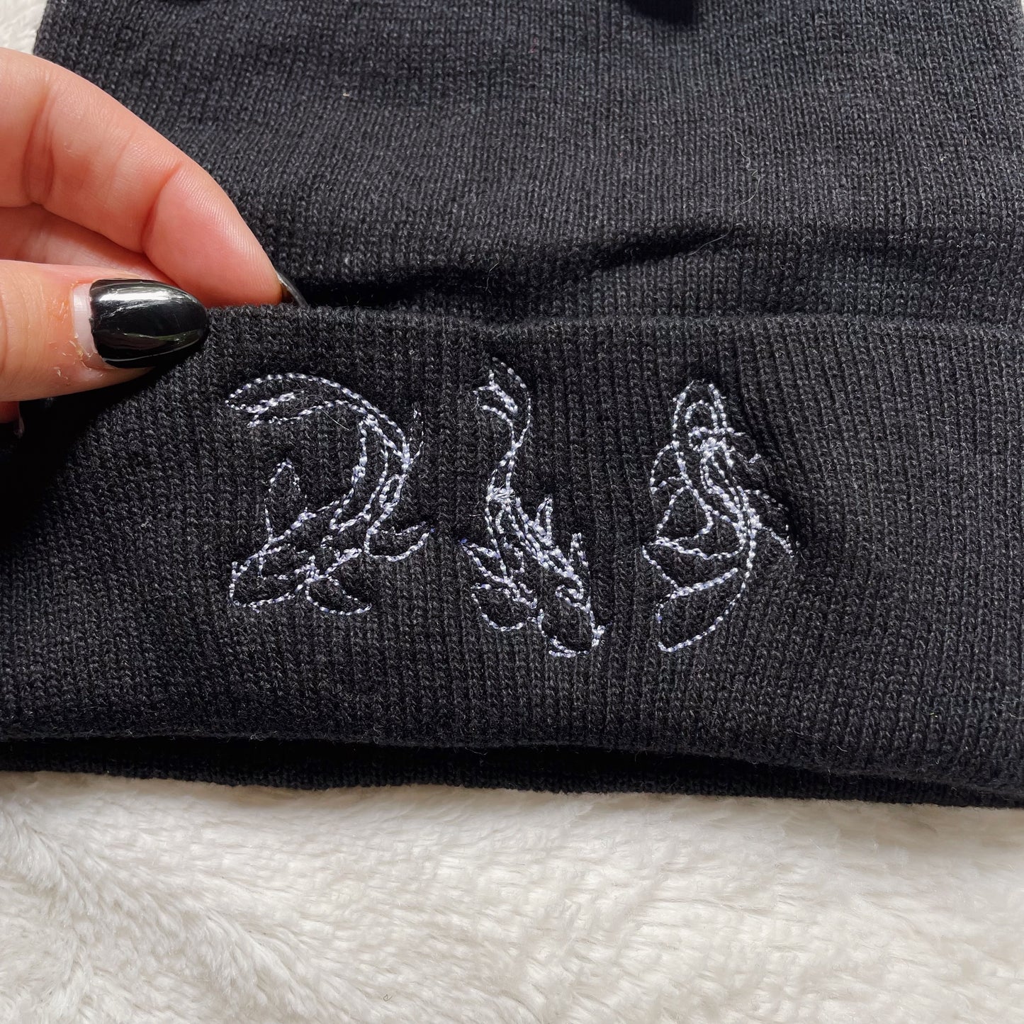 Minimalist Koi Fish Embroidered Beanie