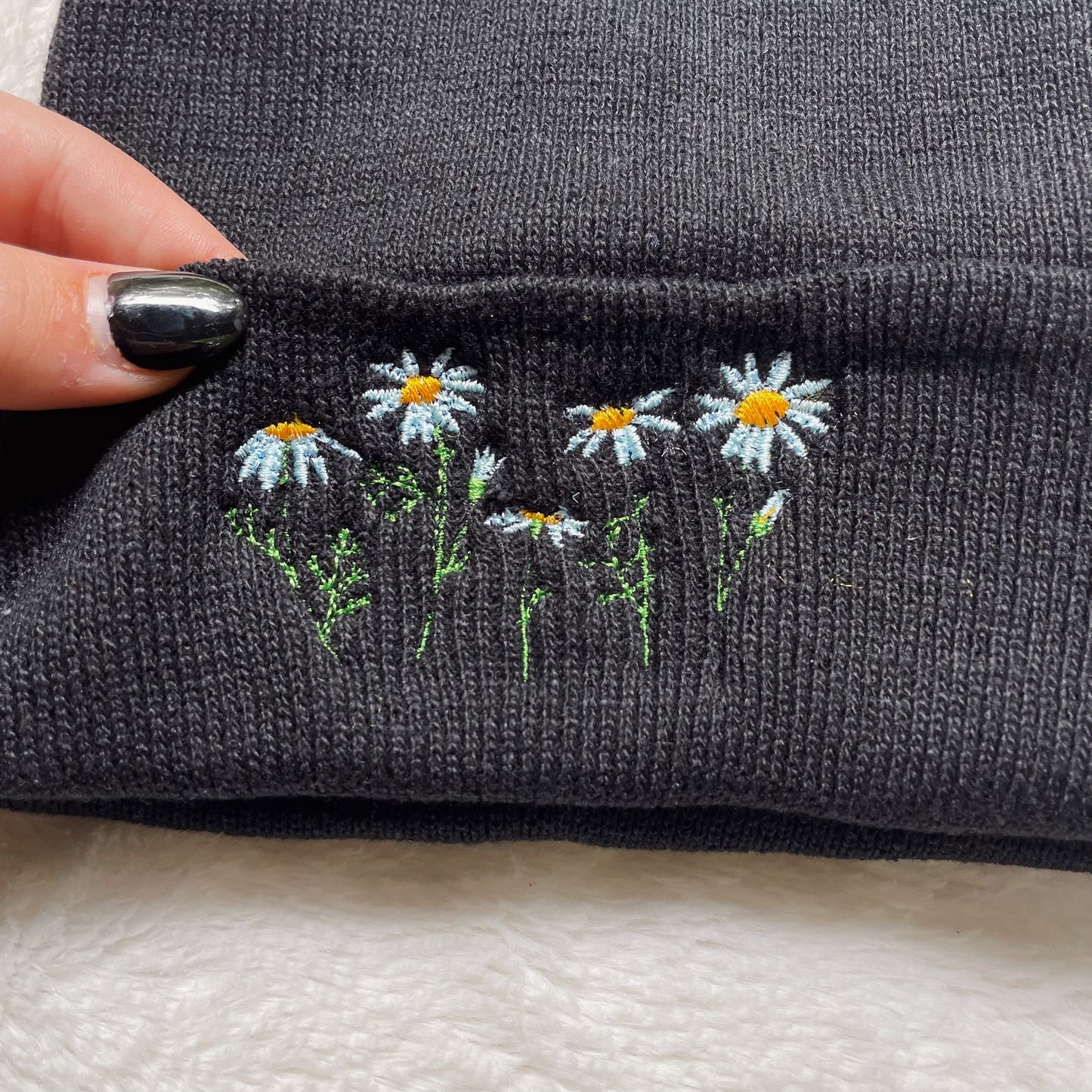 Dainty Flowers Embroidered Beanie