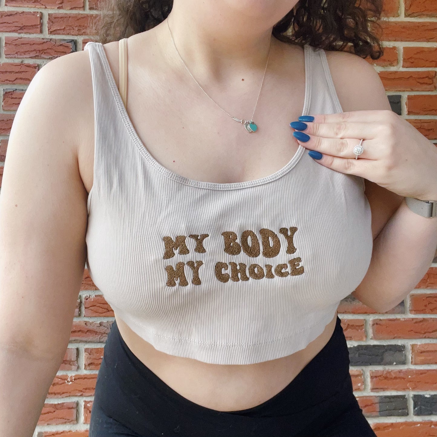 My Body My Choice H&M Embroidered Cropped Tank - Size XL