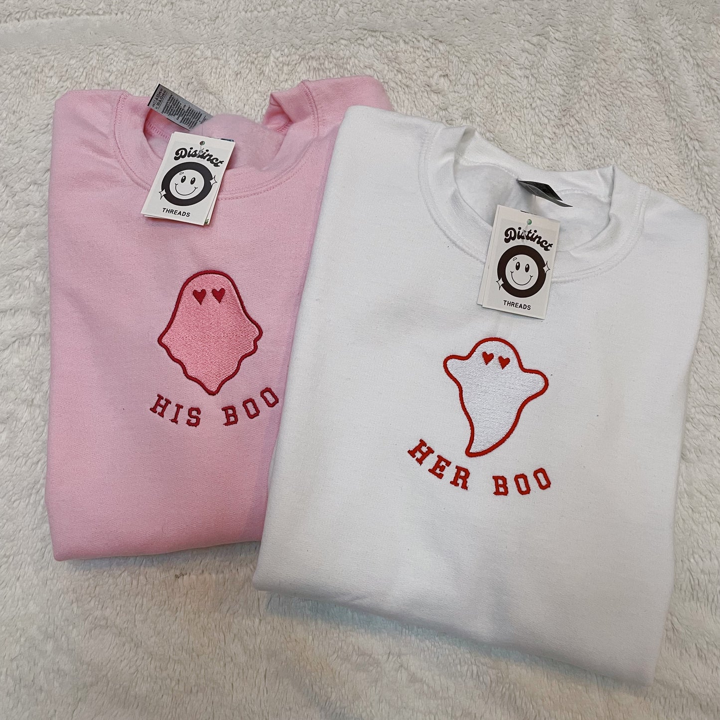 His Boo/ Her Boo Embroidered Crewneck Sweatshirt Couples Set