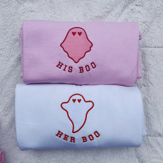 His Boo/ Her Boo Embroidered Crewneck Sweatshirt Couples Set