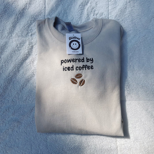 Powered By Iced Coffee Embroidered Crewneck Sweatshirt