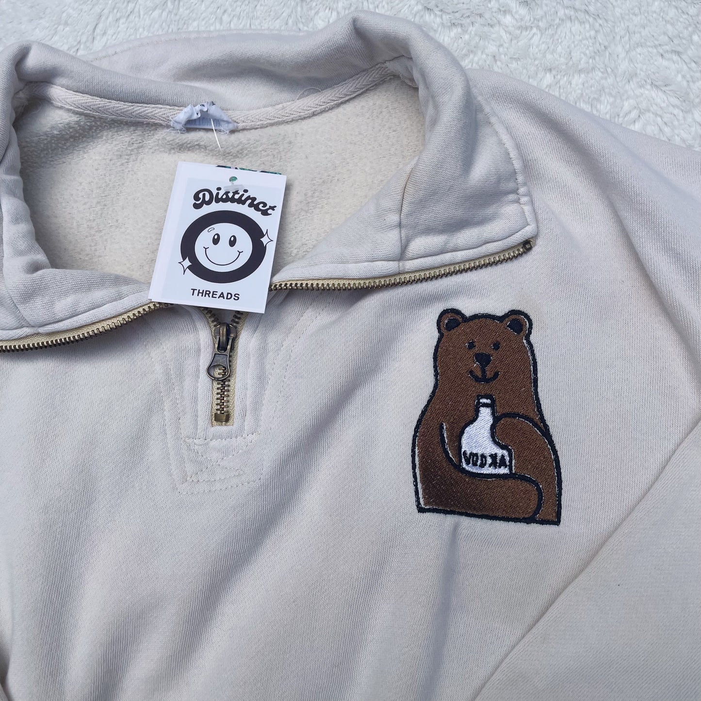 Vodka Bear Cotton-On Cropped Embroidered Q-Zip - Size Small