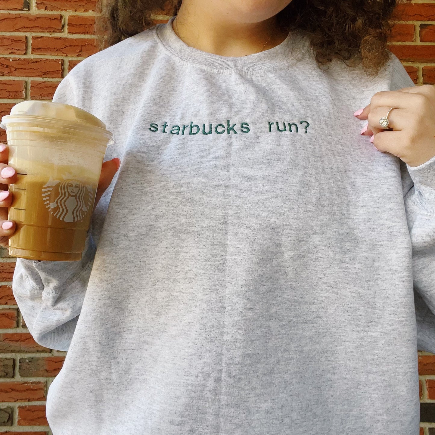 Starbucks Run? Embroidered Crewneck Sweatshirt