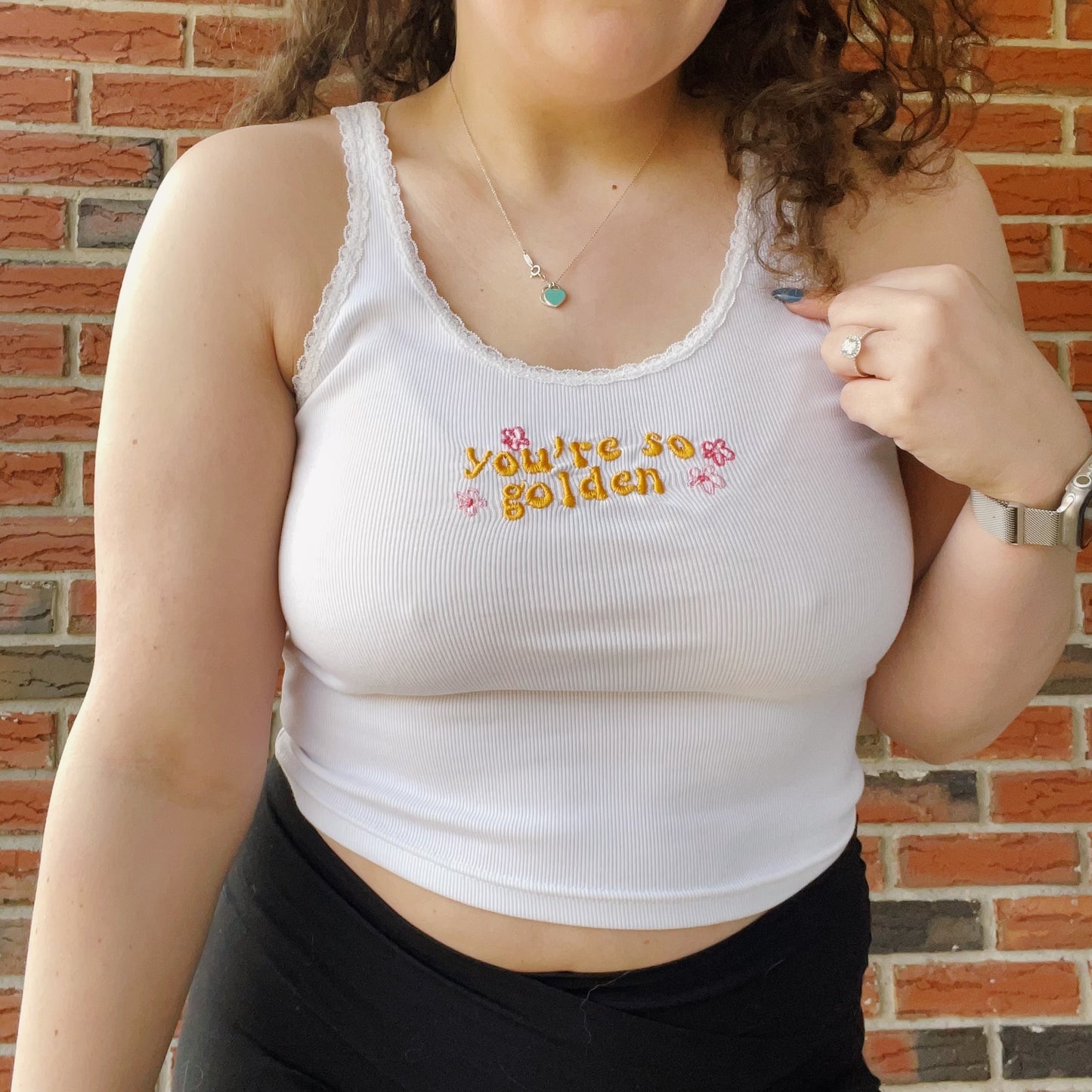 You're So Golden Wild Fable Embroidered Cropped Tank - Size Medium