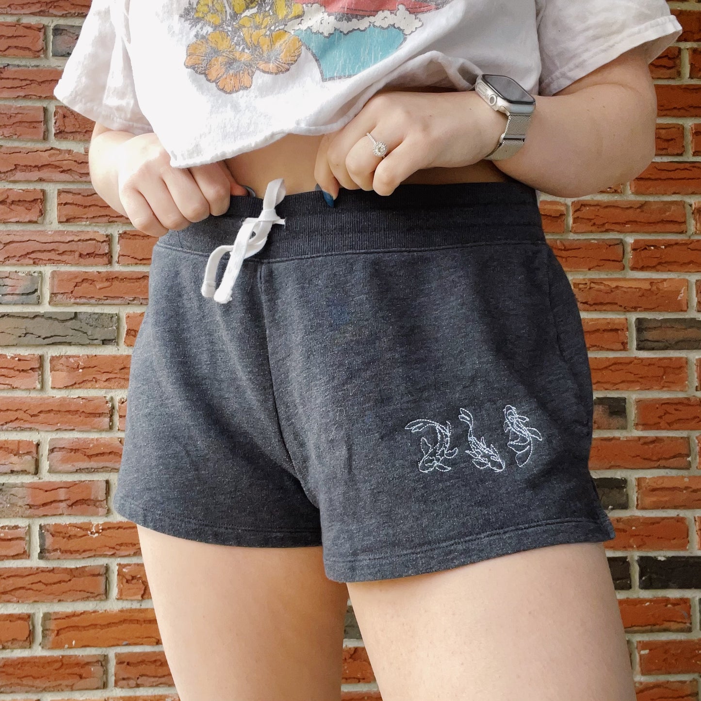 Koi Fish Old Navy Embroidered Sweat Shorts - Size Large