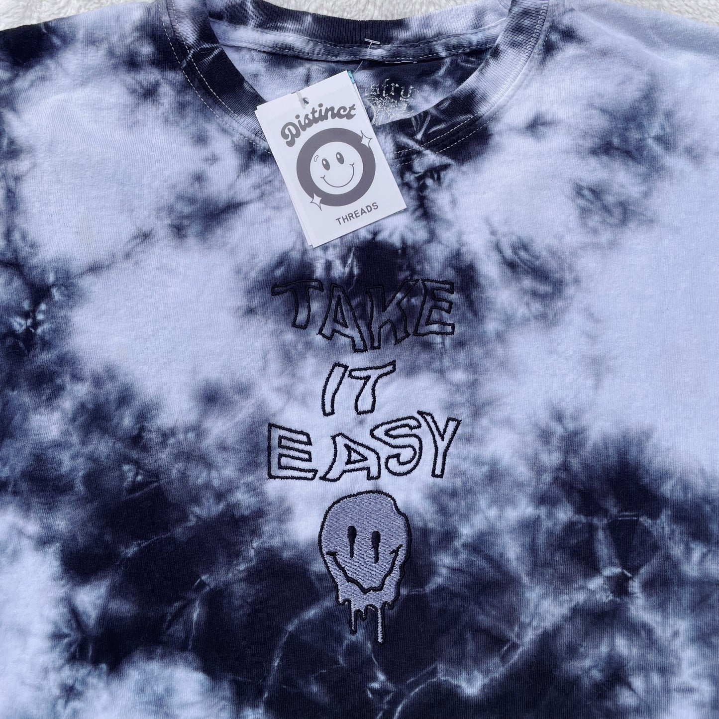 Take It Easy Chemistry Embroidered Cropped Tie-Dye Tee- Size Large