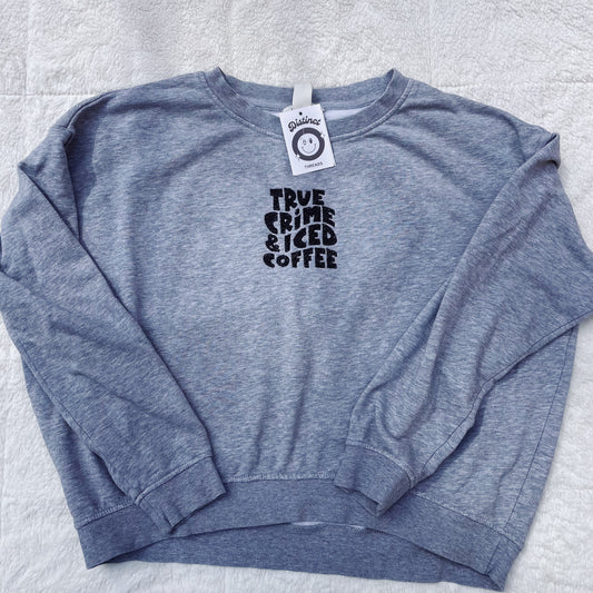 True Crime & Iced Coffee H&M Embroidered Crew - Size Medium