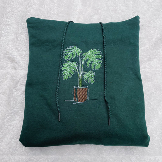 Monstera Plant Embroidered Hoodie