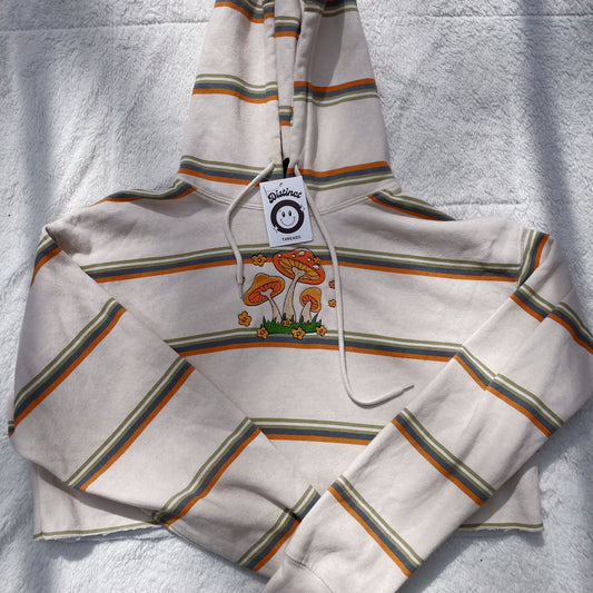 Mushrooms Urban Outfitters Embroidered Cropped Striped Hoodie - Size Small