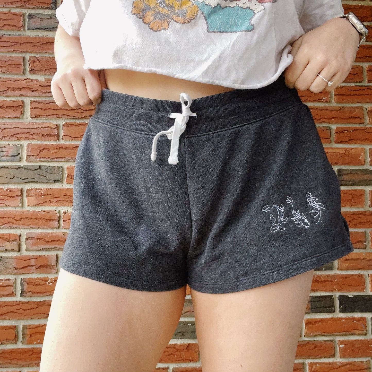 Koi Fish Old Navy Embroidered Sweat Shorts - Size Large