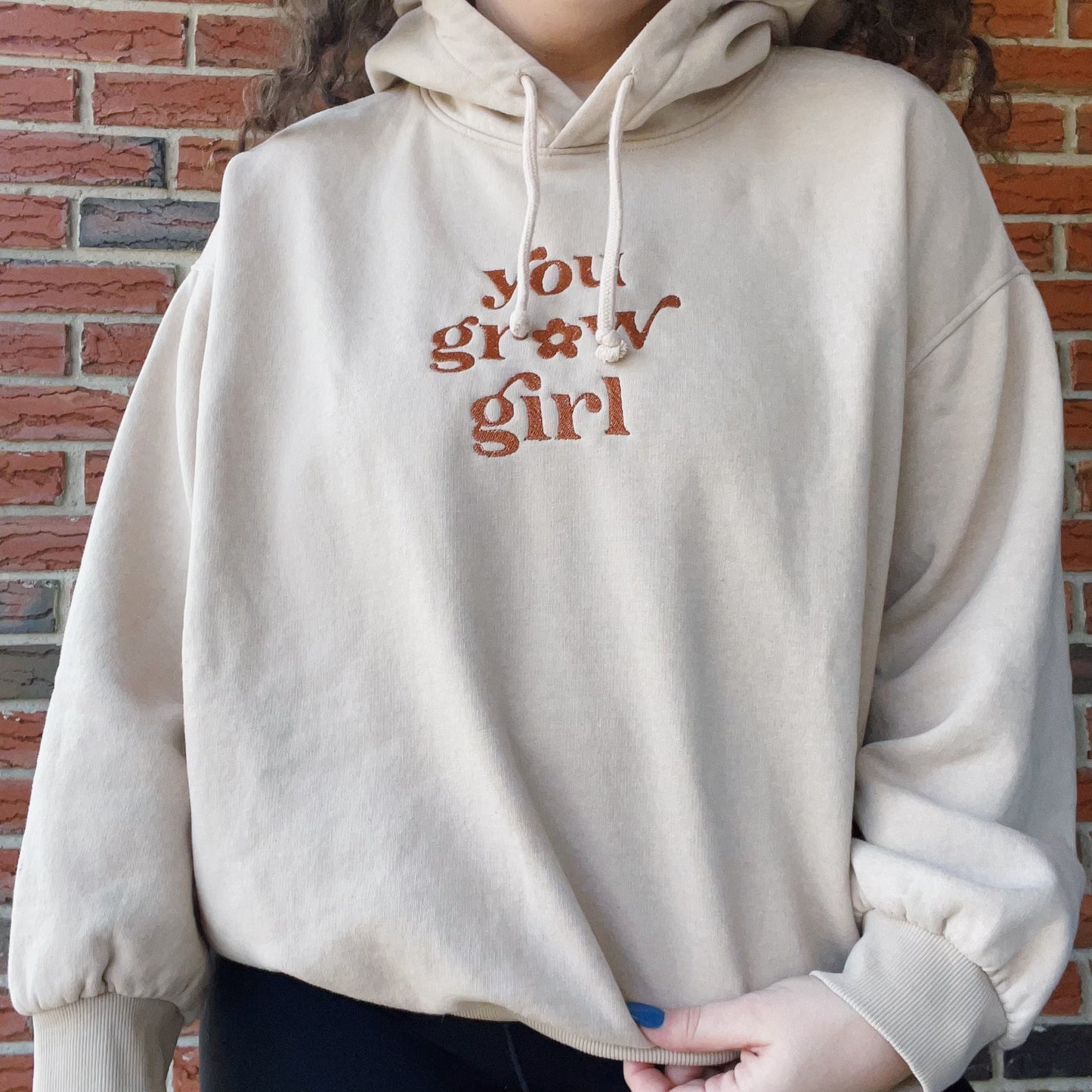 You Grow Girl H&M Embroidered Upcycled Hoodie - Size Medium