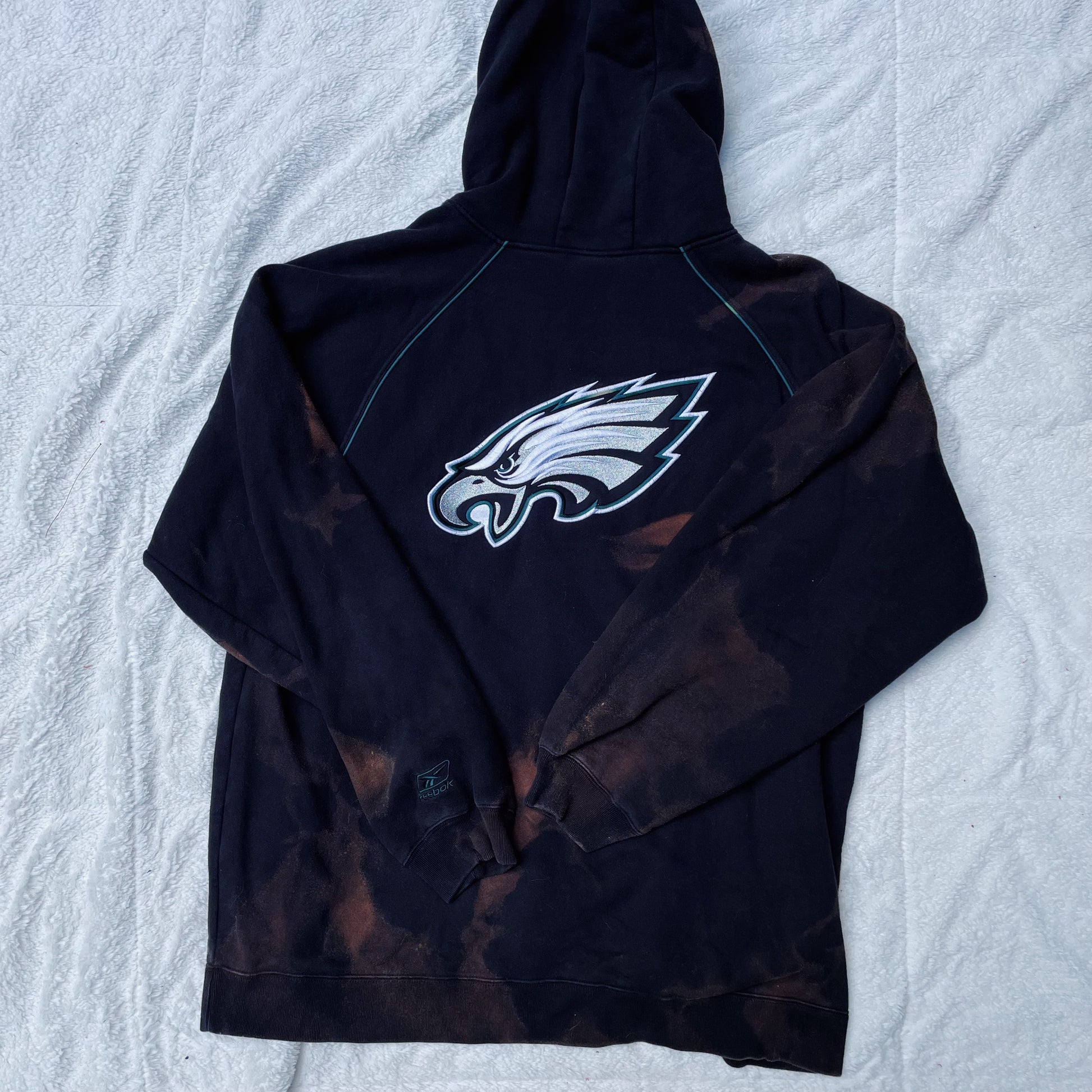 00's Philadelphia Eagles Bleach Dye NFL Hooded Sweatshirt Size XXL