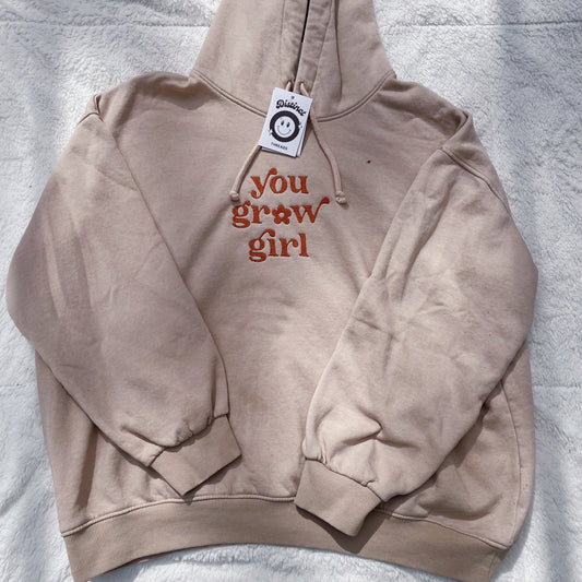 You Grow Girl H&M Embroidered Upcycled Hoodie - Size Medium