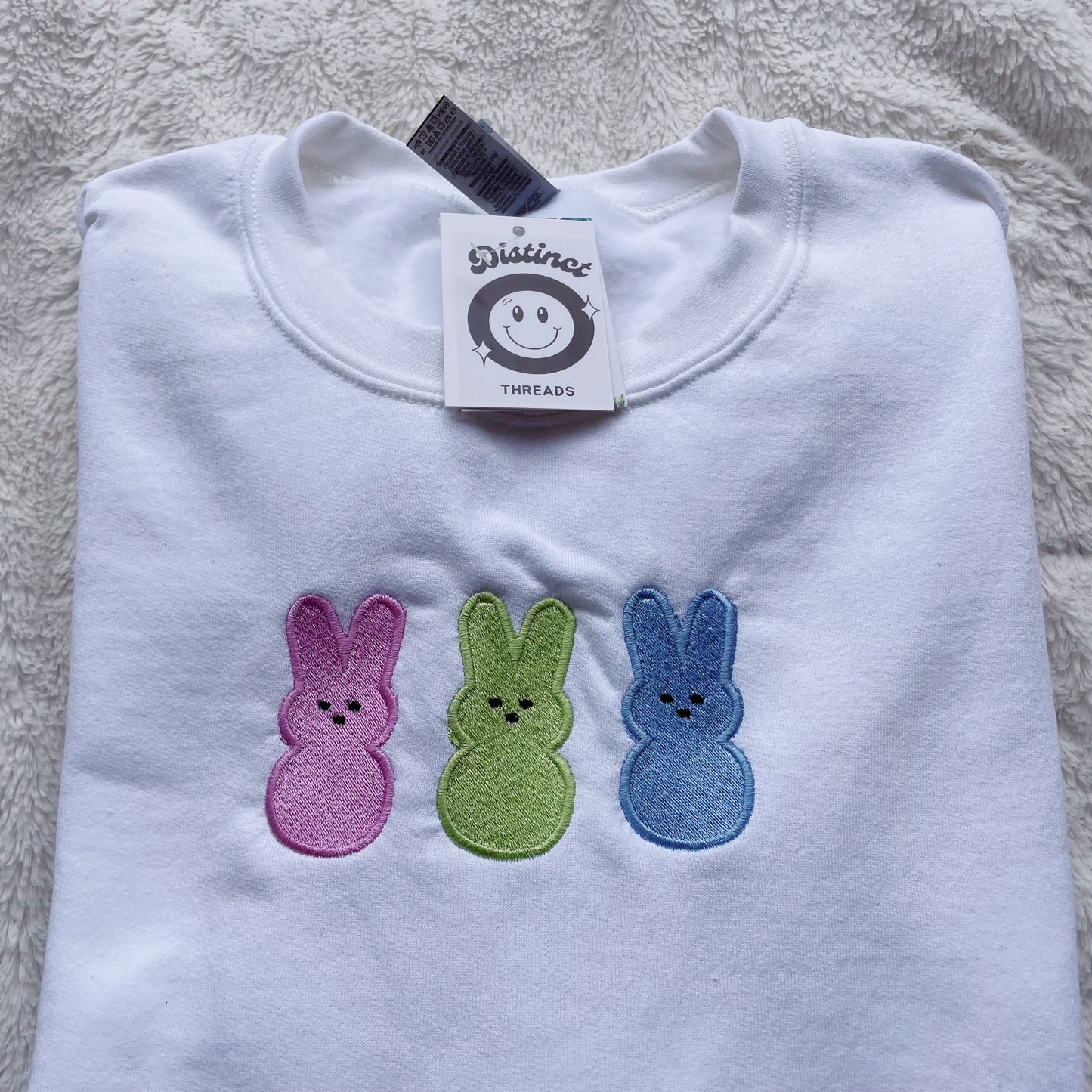 Peeps Marshmallow Bunnies Inspired Embroidered Crewneck Sweatshirt