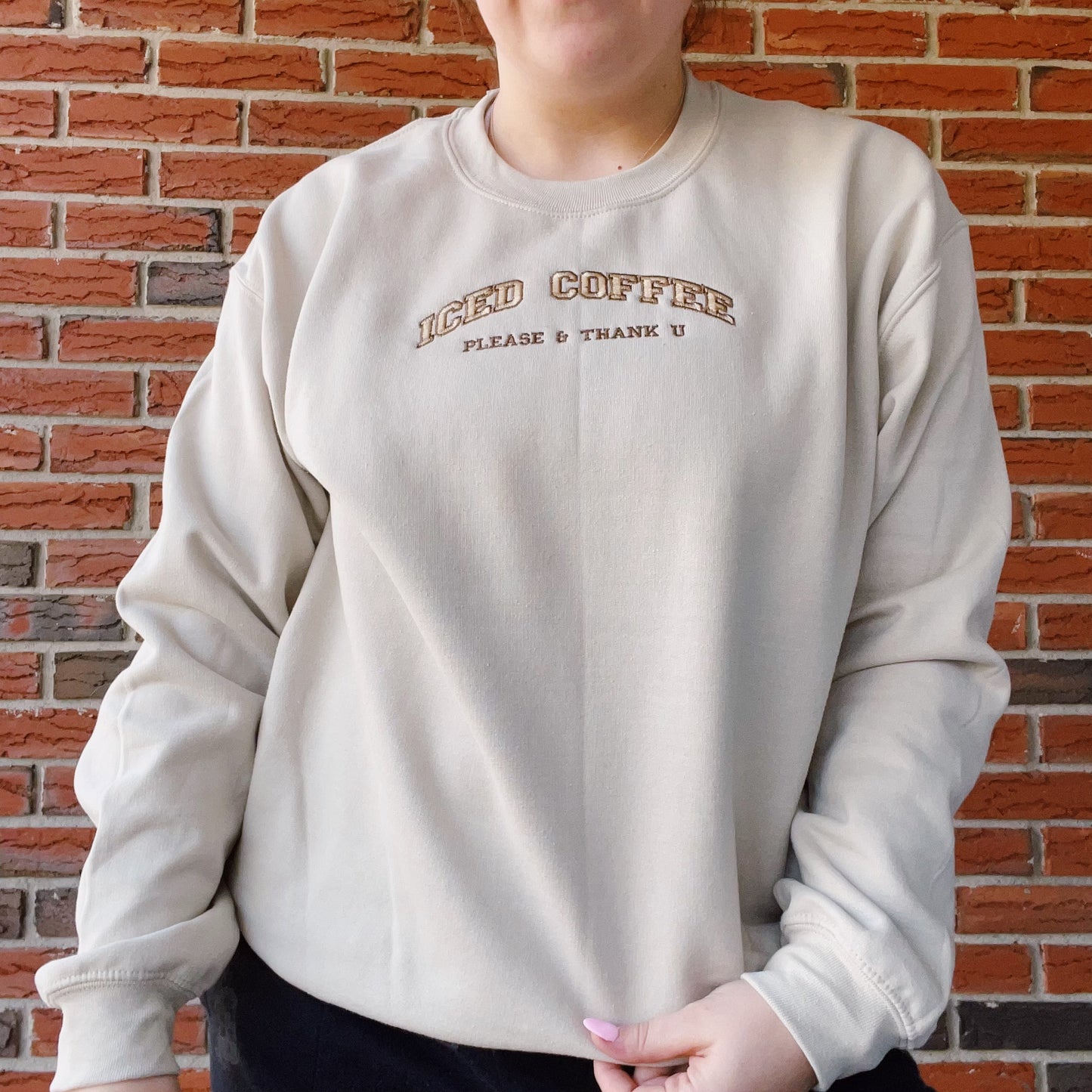 Iced Coffee Please & Thank U Embroidered Crewneck Sweatshirt