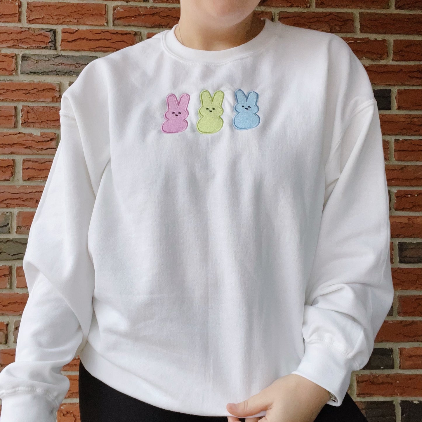 Peeps Marshmallow Bunnies Inspired Embroidered Crewneck Sweatshirt