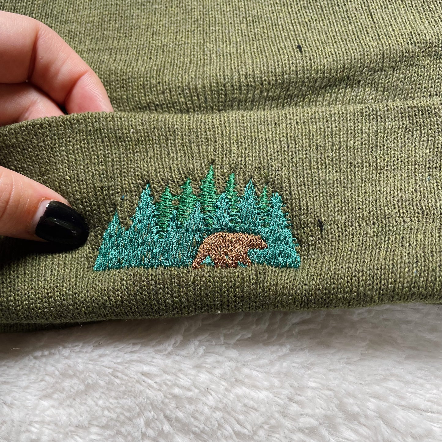 Bear & Mountains Embroidered Beanie