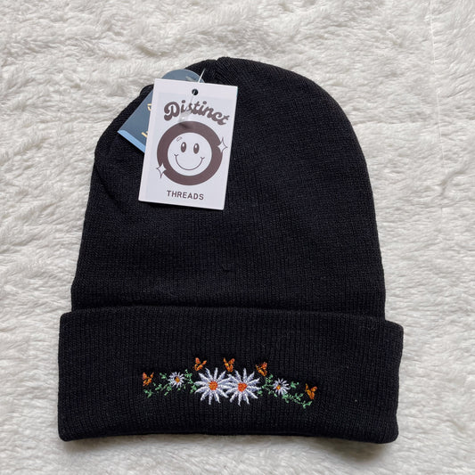 Flowers & Butterflies Embroidered Beanie