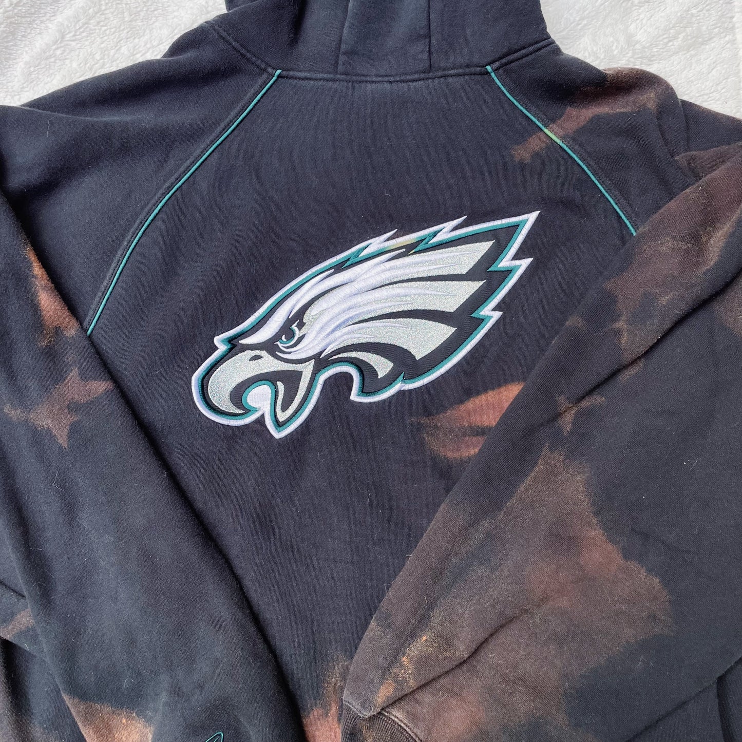 00's Philadelphia Eagles Bleach Dye NFL Hooded Sweatshirt Size XXL