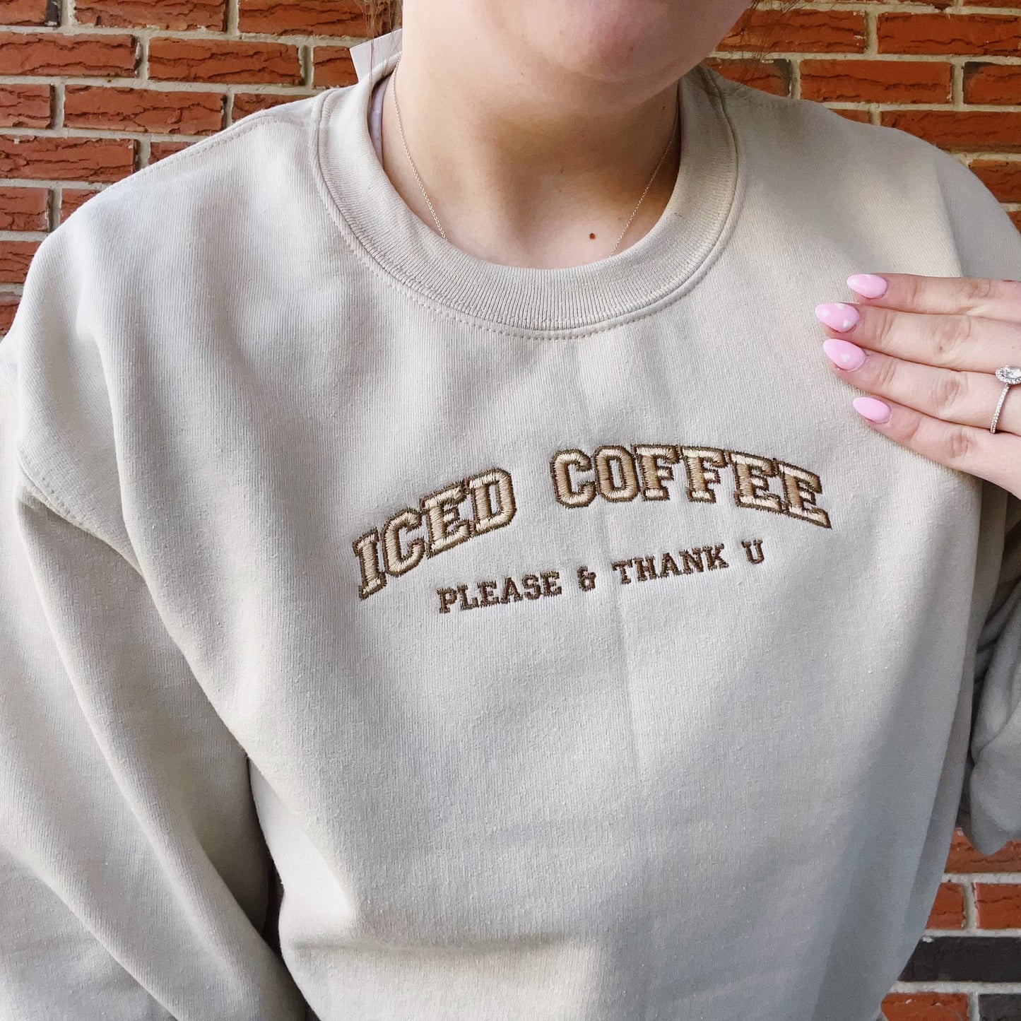 Iced Coffee Please & Thank U Embroidered Crewneck Sweatshirt