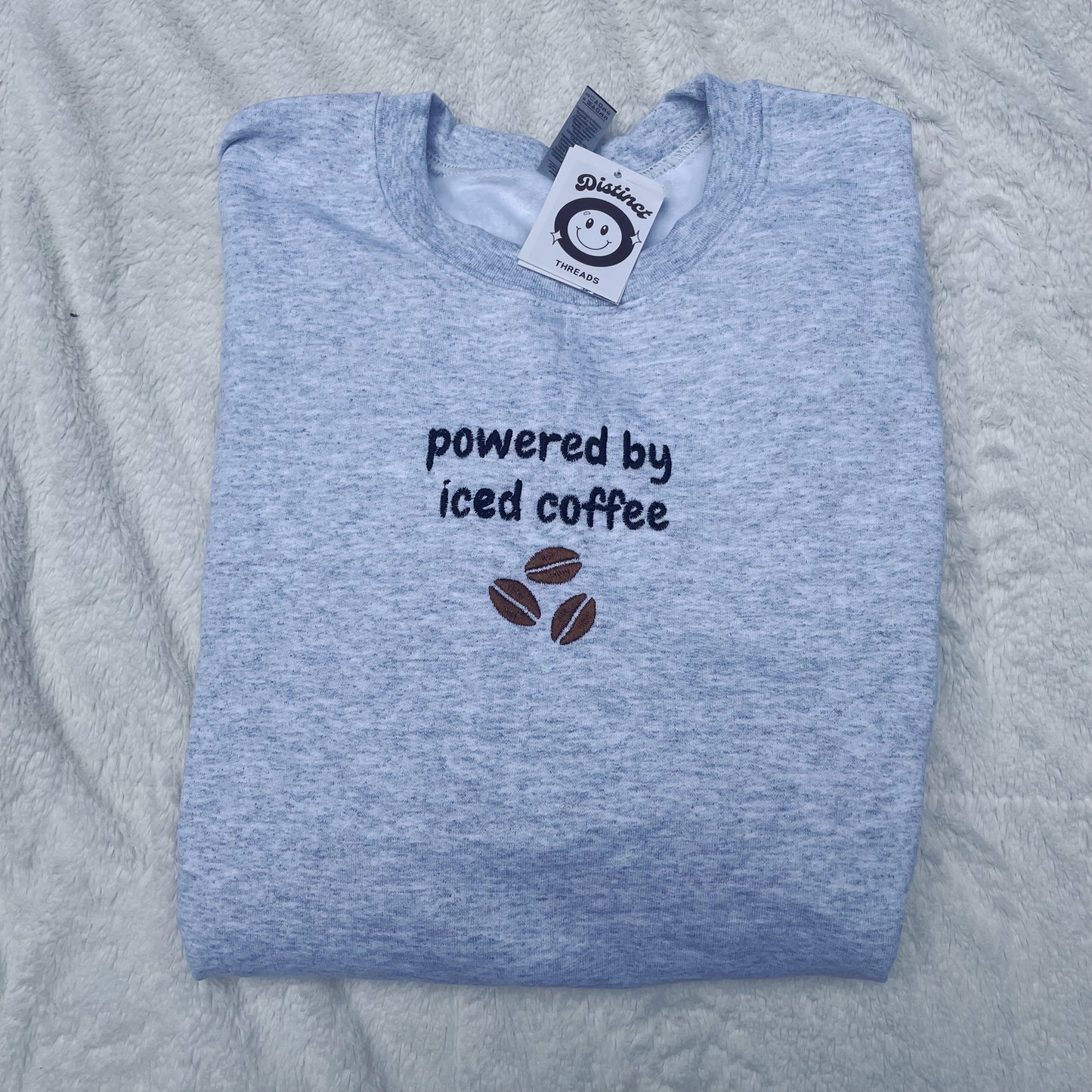 Powered By Iced Coffee Embroidered Crewneck Sweatshirt