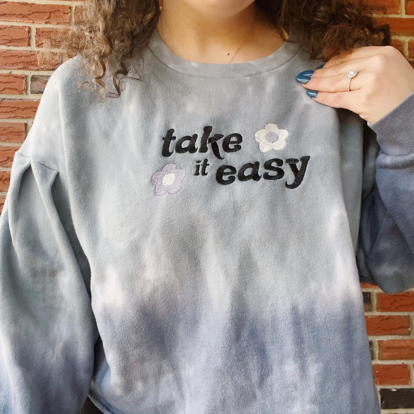 Take It Easy American Eagle Cropped Tie-Dye Embroidered Crewneck - Size Large