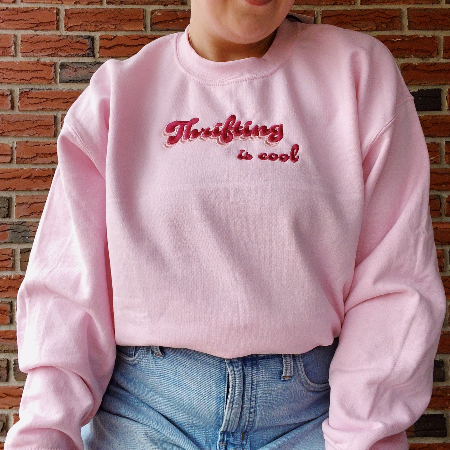 Thrifting Is Cool Embroidered Crewneck Sweatshirt