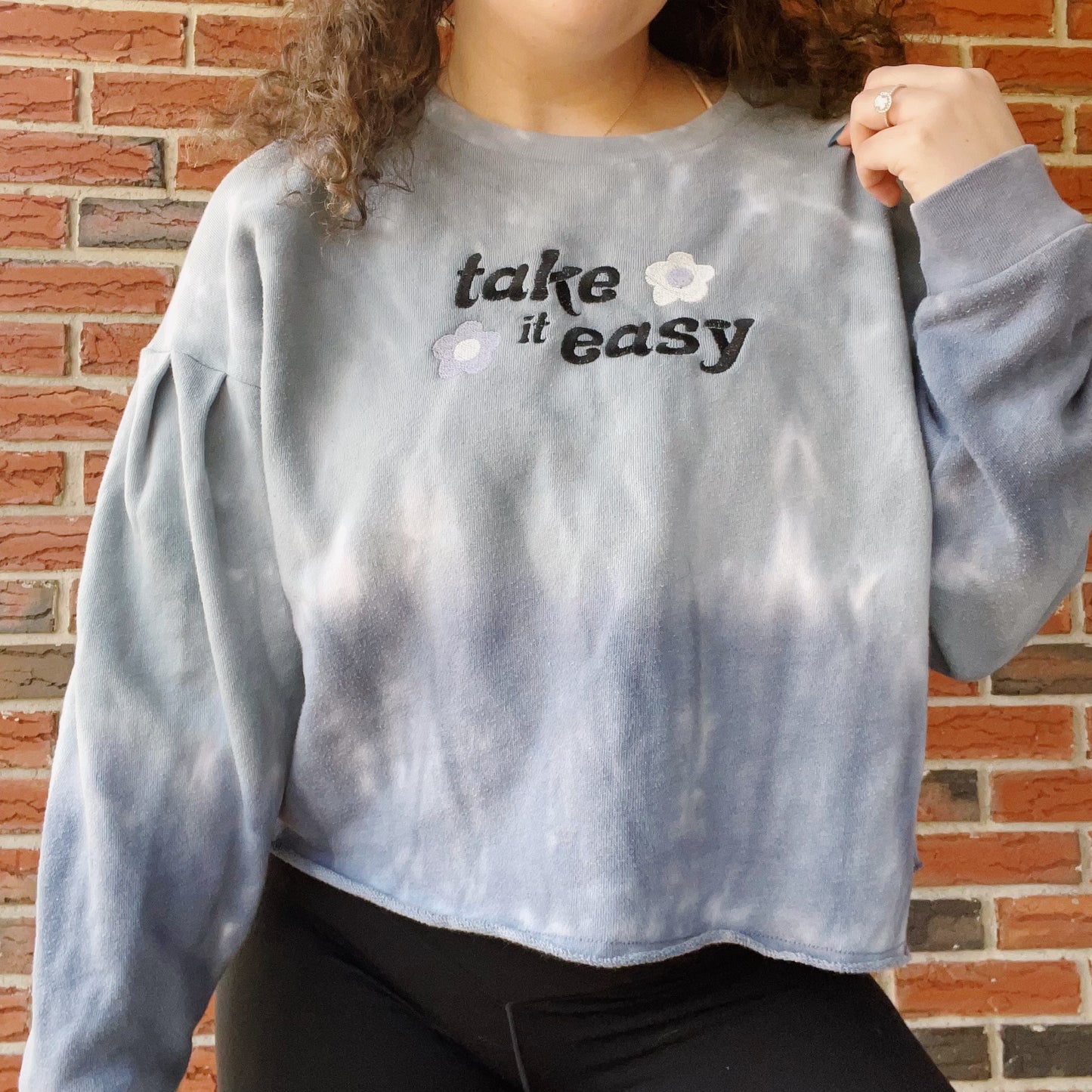 Take It Easy American Eagle Cropped Tie-Dye Embroidered Crewneck - Size Large