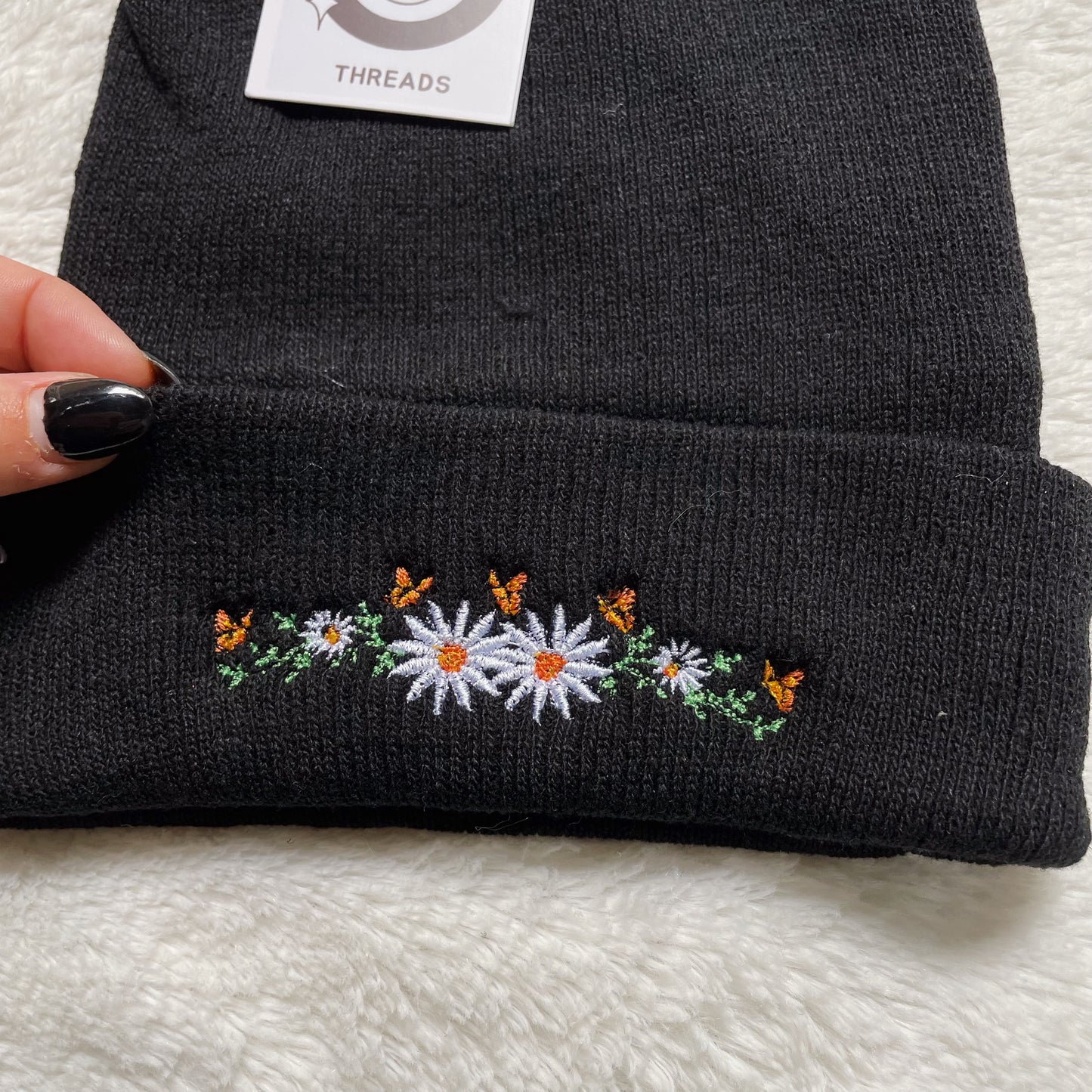 Flowers & Butterflies Embroidered Beanie