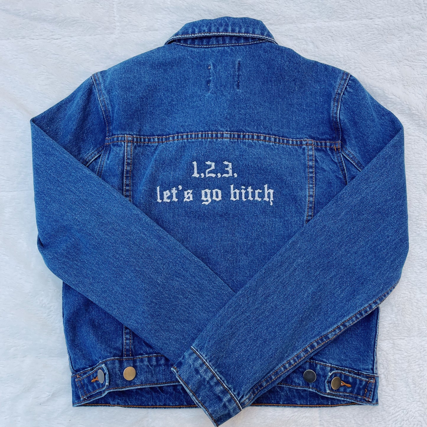 Taylor Inspired 1,2,3 Let's Go B*tch Jean Jacket - Size Medium