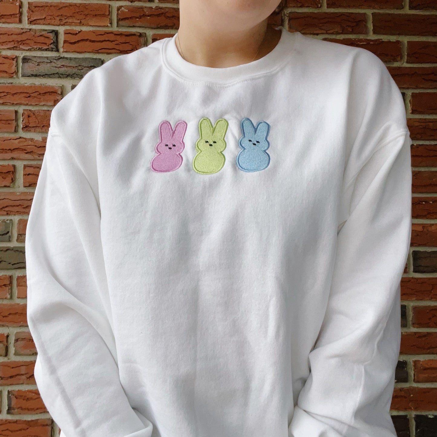 Peeps Marshmallow Bunnies Inspired Embroidered Crewneck Sweatshirt