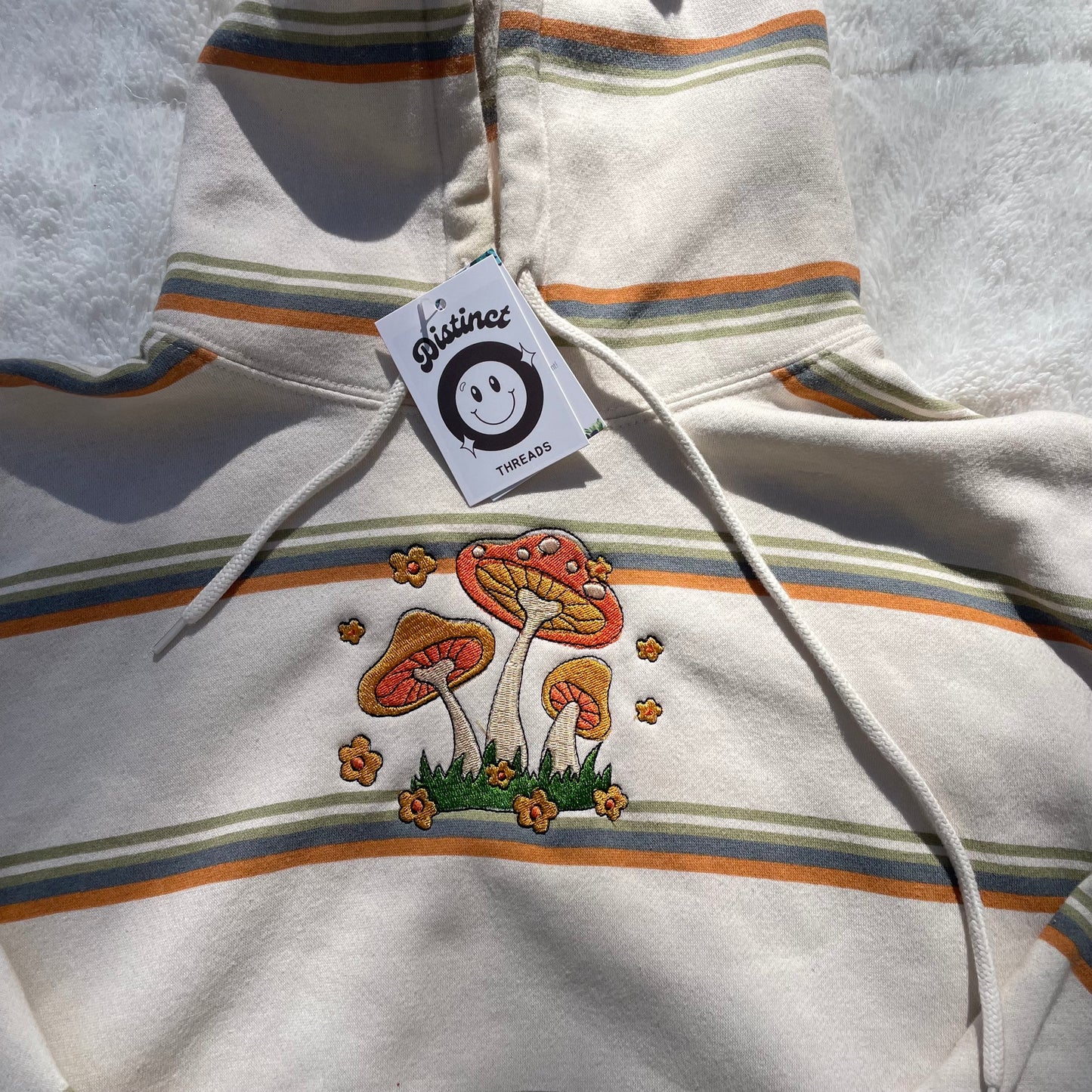 Mushrooms Urban Outfitters Embroidered Cropped Striped Hoodie - Size Small