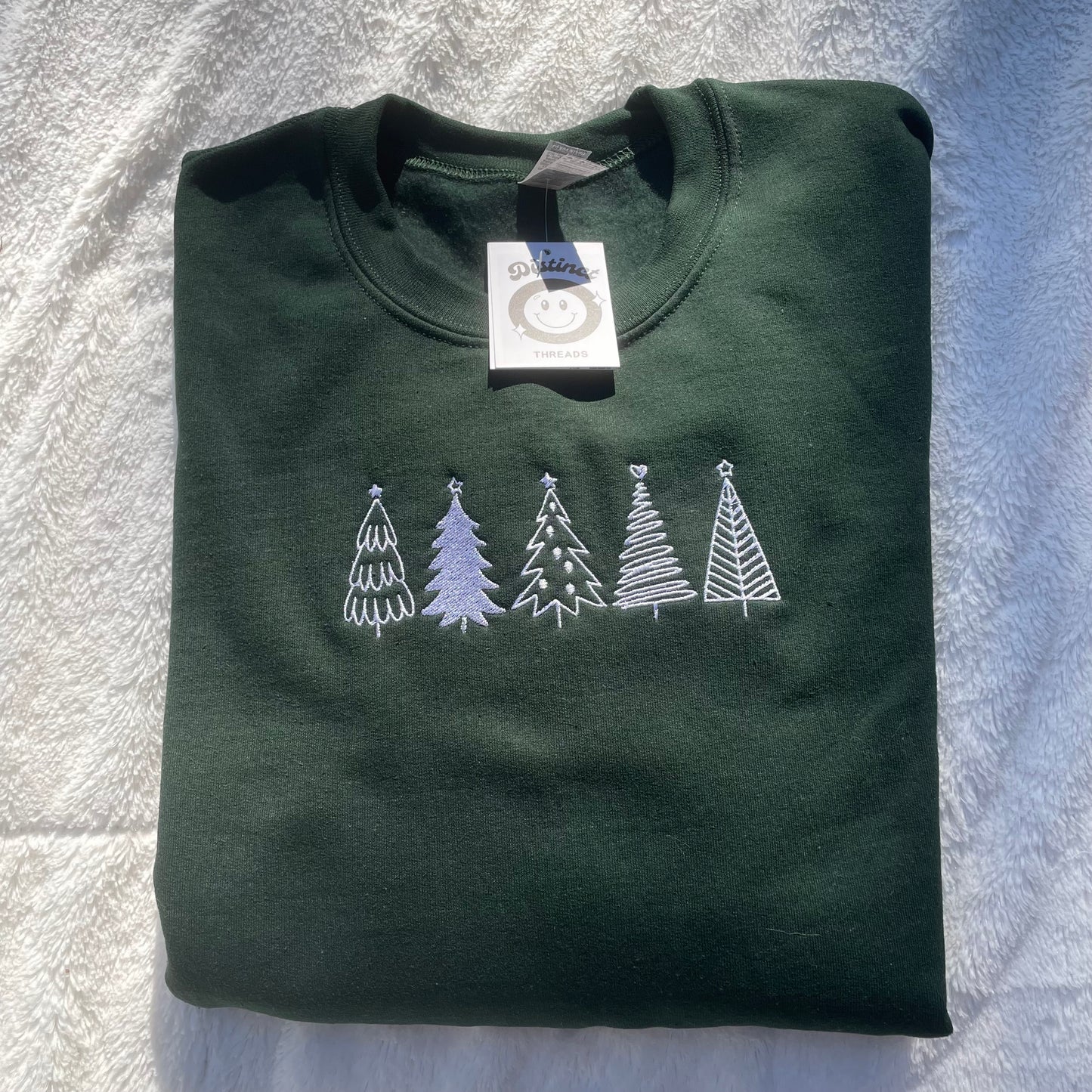 Minimalist Christmas Trees Embroidered Crewneck Sweatshirt