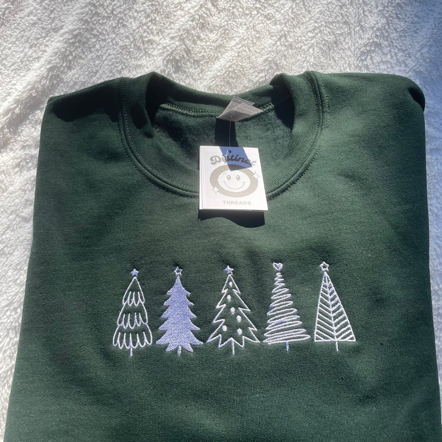 Minimalist Christmas Trees Embroidered Crewneck Sweatshirt