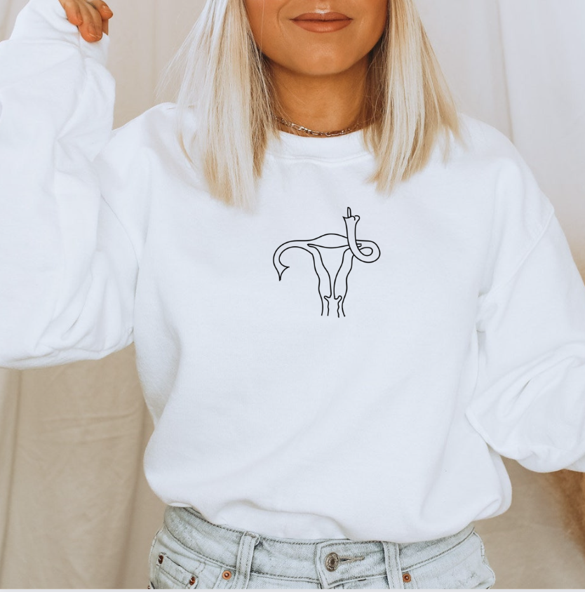 Middle Finger Uterus Embroidered Crewneck Sweatshirt