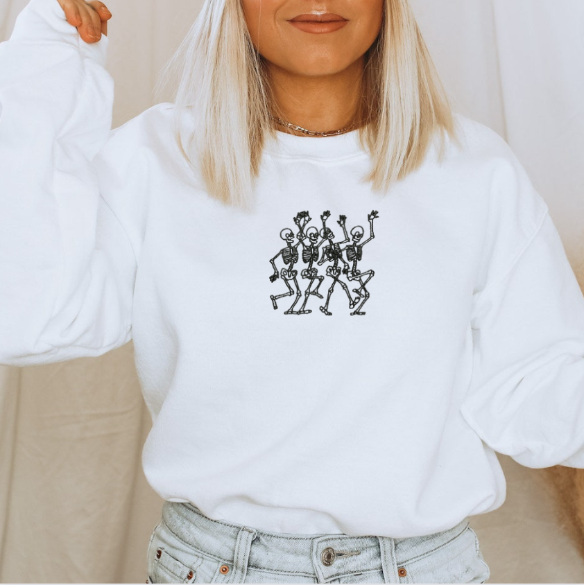 Dancing Skeletons Embroidered Crewneck Sweatshirt