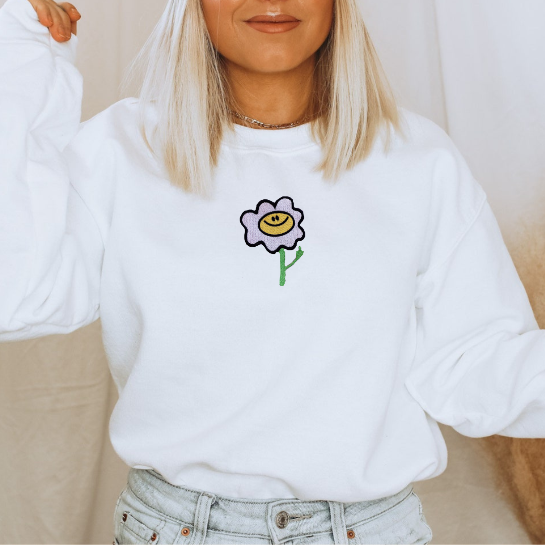 Middle Finger Flower Embroidered Crewneck Sweatshirt