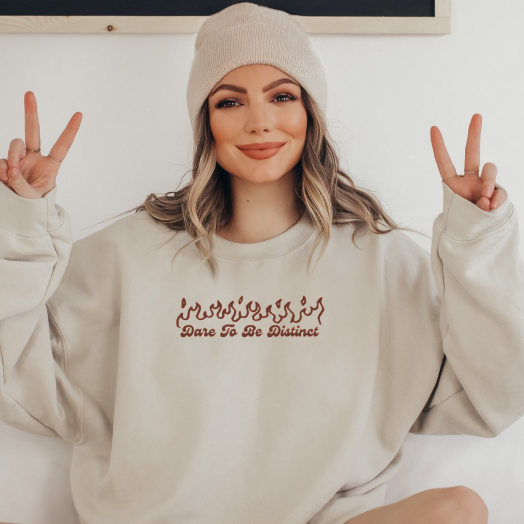 Dare To Be Distinct Flames Embroidered Crewneck Sweatshirt